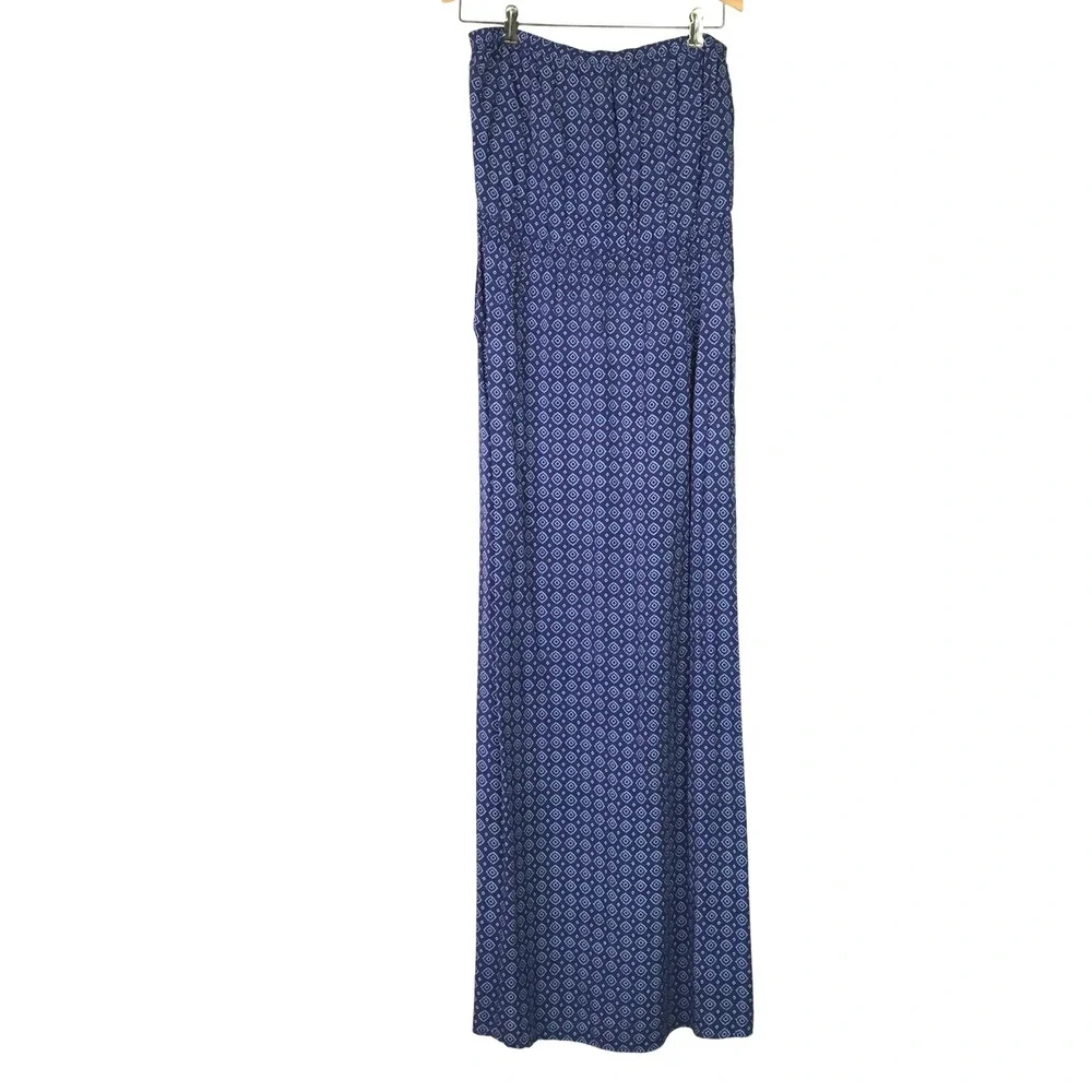 Abercrombie & Fitch Geometric Diamond Print Strapless Maxi Dress L Blue